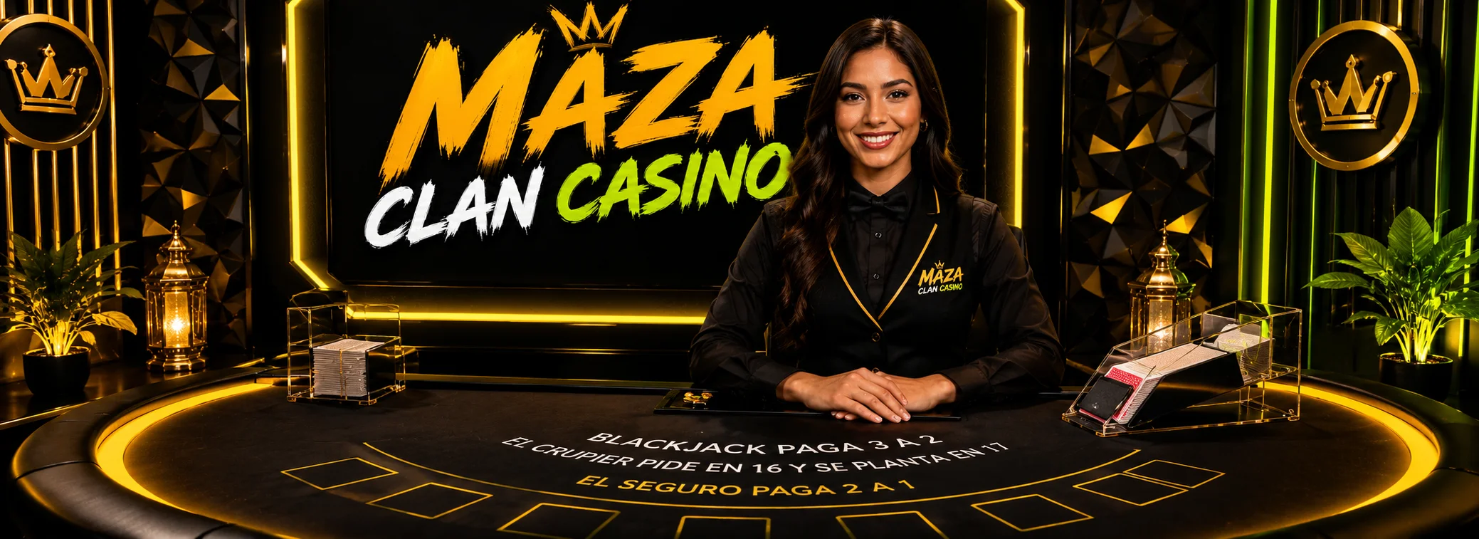 Mesa de blackjack en vivo de Maza Clan Casino con crupier que reparte en español